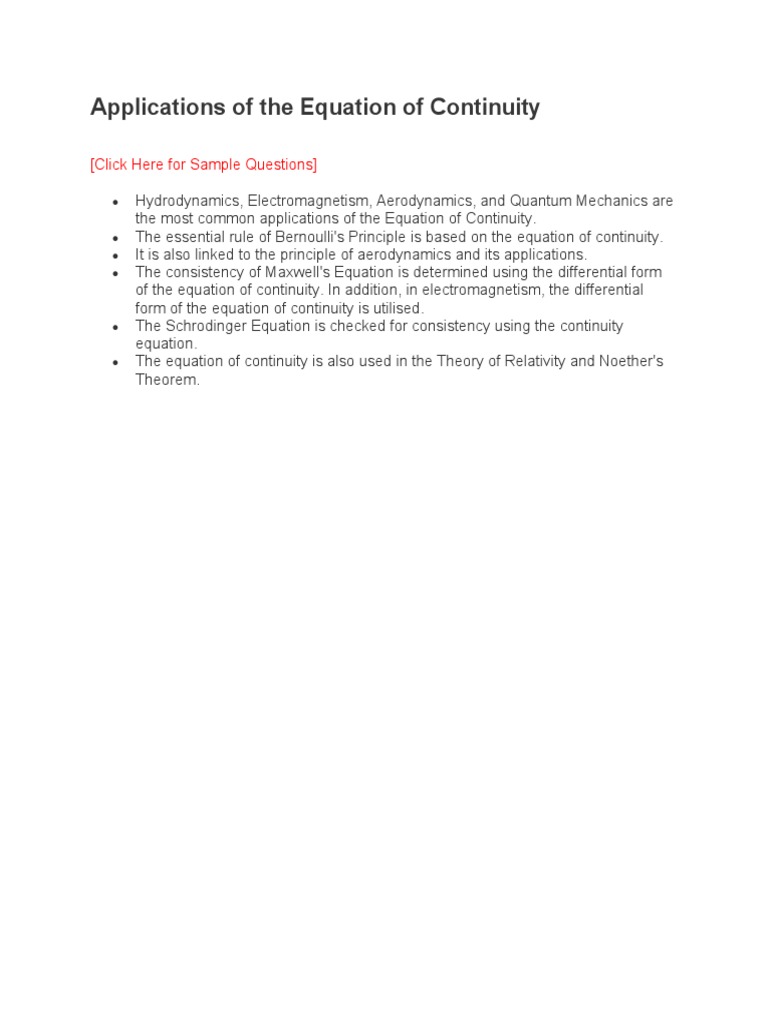Equation of Continuity Applications | PDF