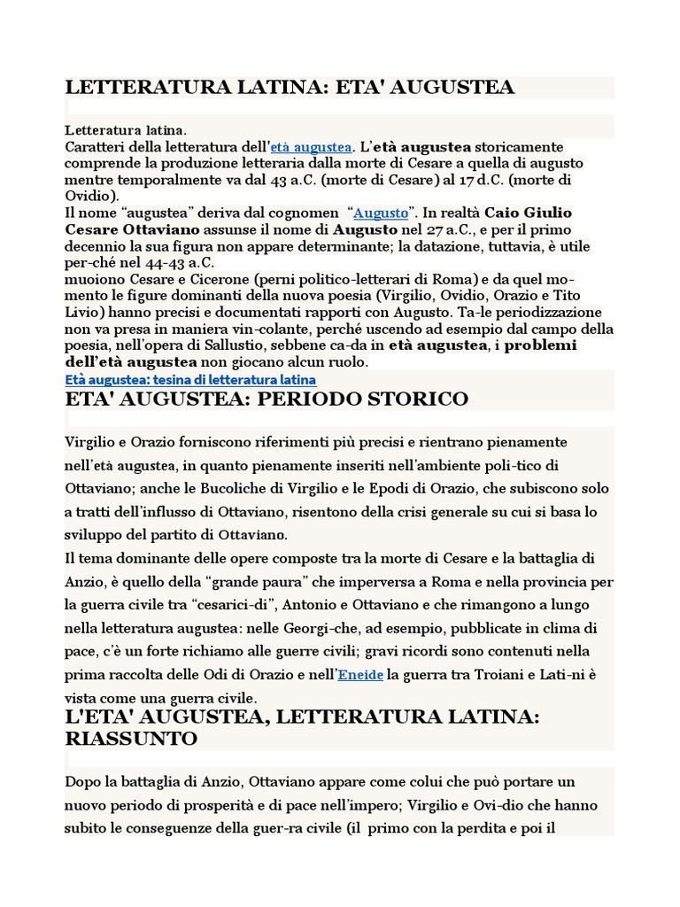 LETTERATURA LATINA Eta Augustea | PDF