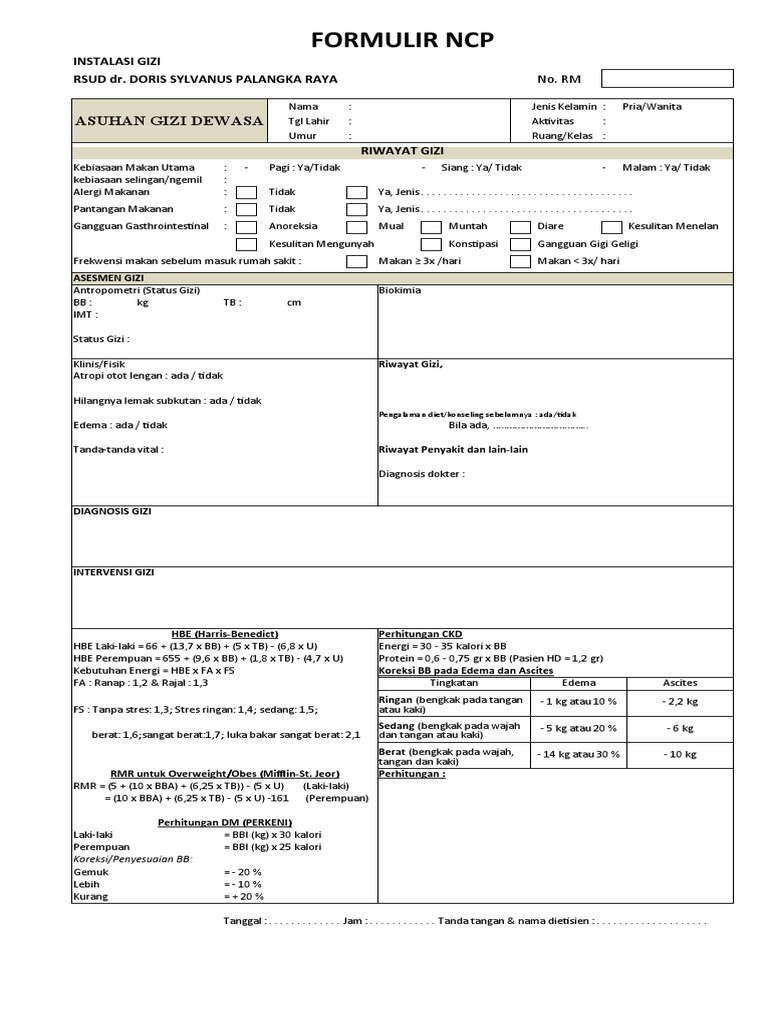 Form Asuhan Gizi NCP 2016 | PDF