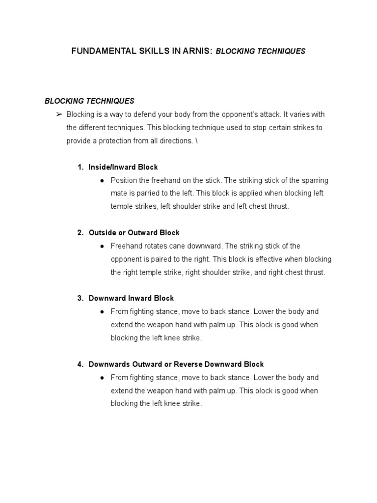 Arnis Blocking Techniques Explained Pdf Self Improvement Wellness