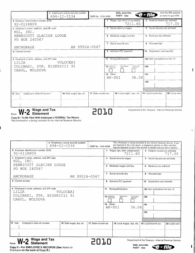 W-2 Tax Form Details for Employee | PDF