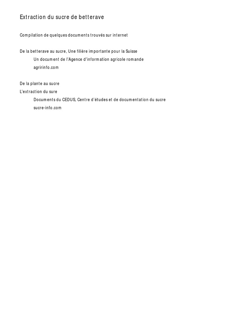 Extraction du sucre de betterave en Suisse | PDF | Régime et nutrition ...