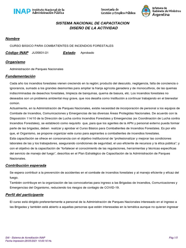 Diseño Curso Básico Para Combatientes De Incendios Forestales Pdf