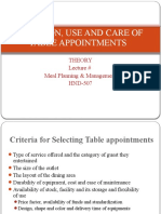 Selection and Care of Table Appointments