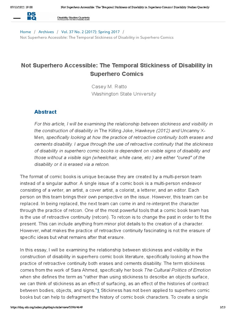 Not Superhero Accessible The Temporal Stickiness of Disability in ...