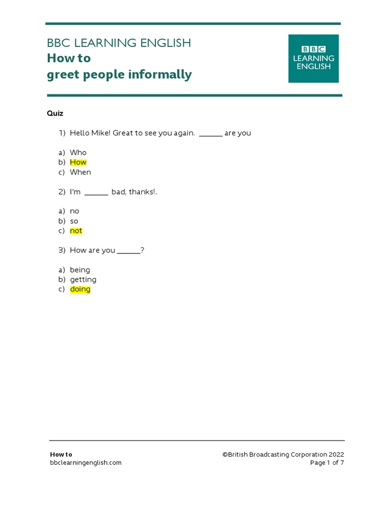 How to greet people informally worksheet pdf human communication