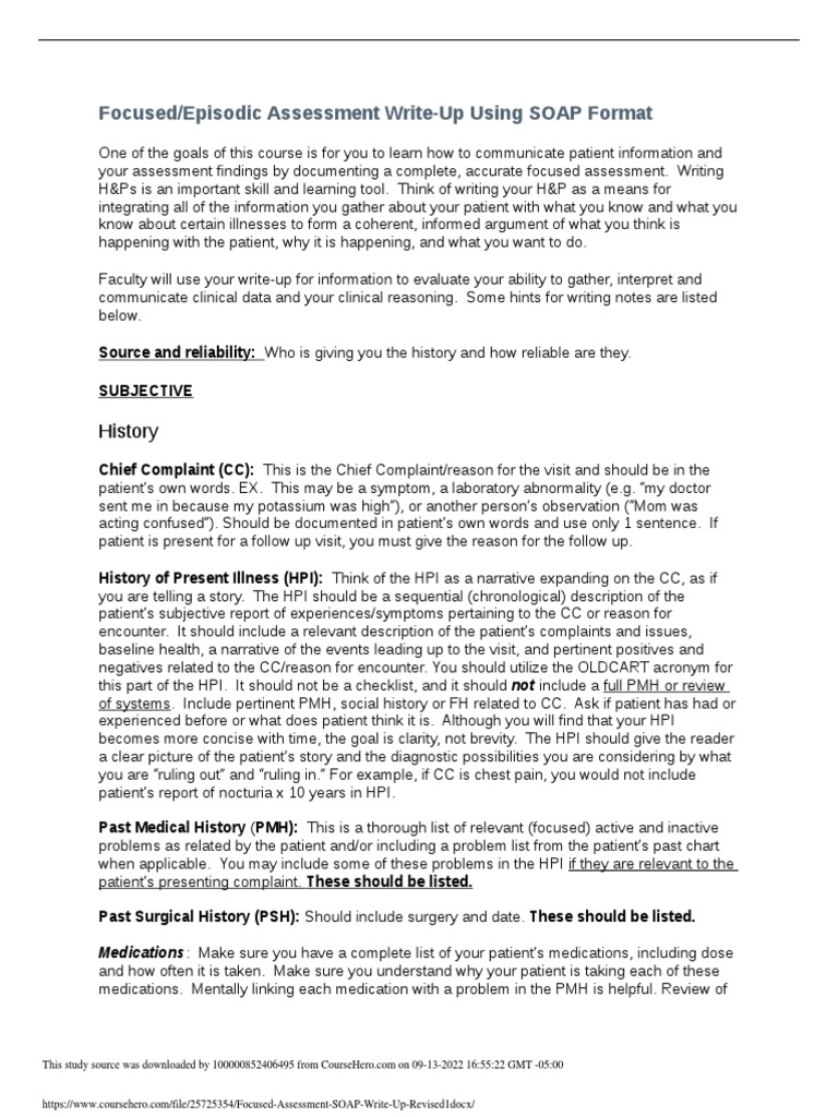 Focused Assessment Write-Up Using SOAP Format | Download Free PDF ...