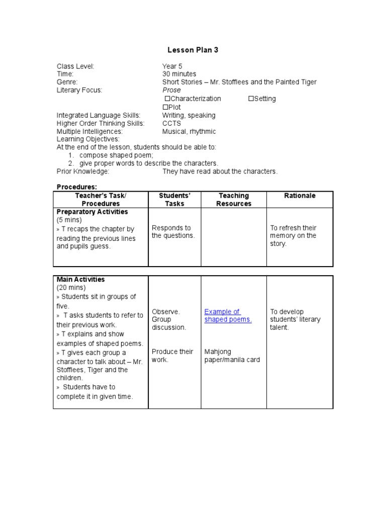 Lesson Plan 3: Prose | PDF | Language Arts & Discipline