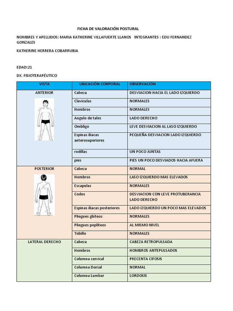 Ficha de Valoración Postural | PDF | La columna vertebral | Tórax ...