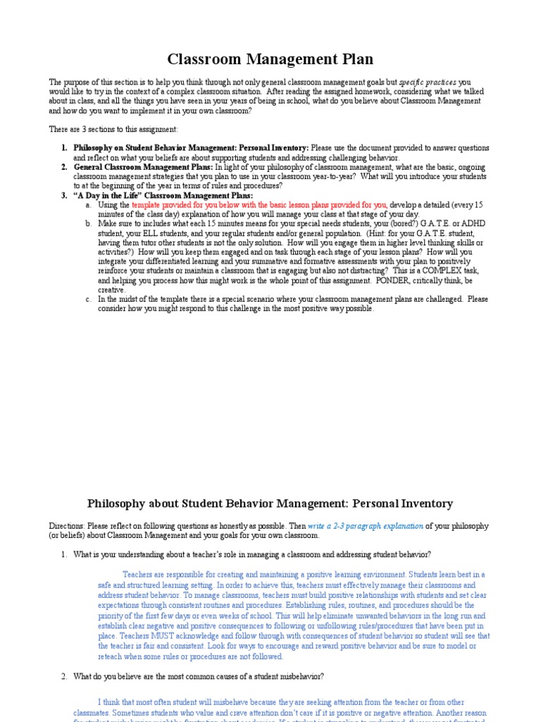Classroom Management Plans 2 | PDF | Classroom Management | Behavior
