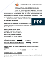 Edital Cursos Livres - CLLE 2o Semestre - 2021