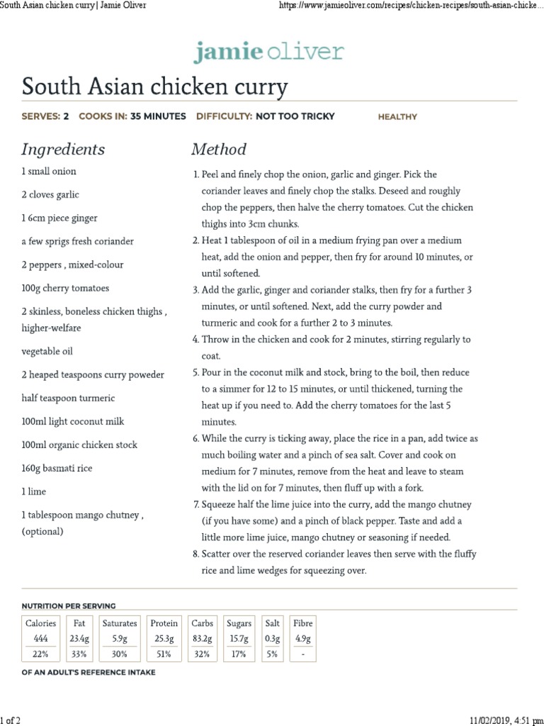 South Asian Chicken Curry Jamie Oliver PDF
