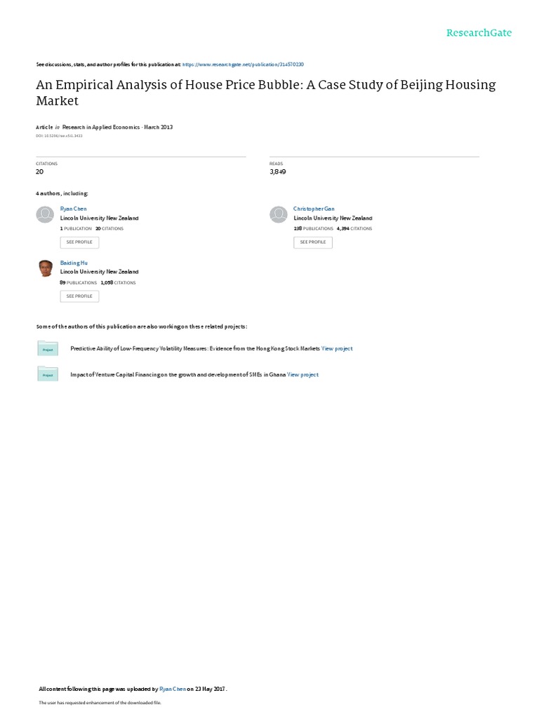 An Empirical Analysis of House Price Bubble A Case PDF Economic