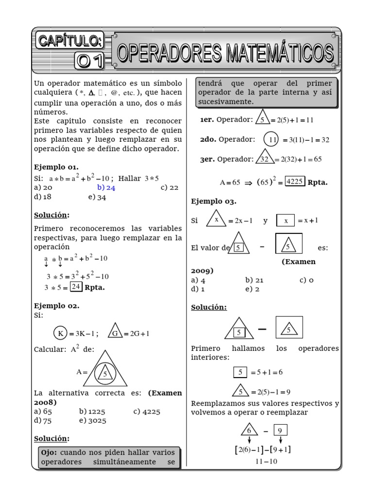 Ejercicios de Operadores Matemáticos | PDF | Matemáticas | Objetos ...