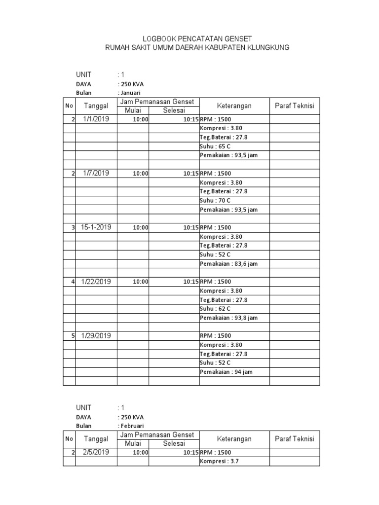 Logbook Genset Pdf