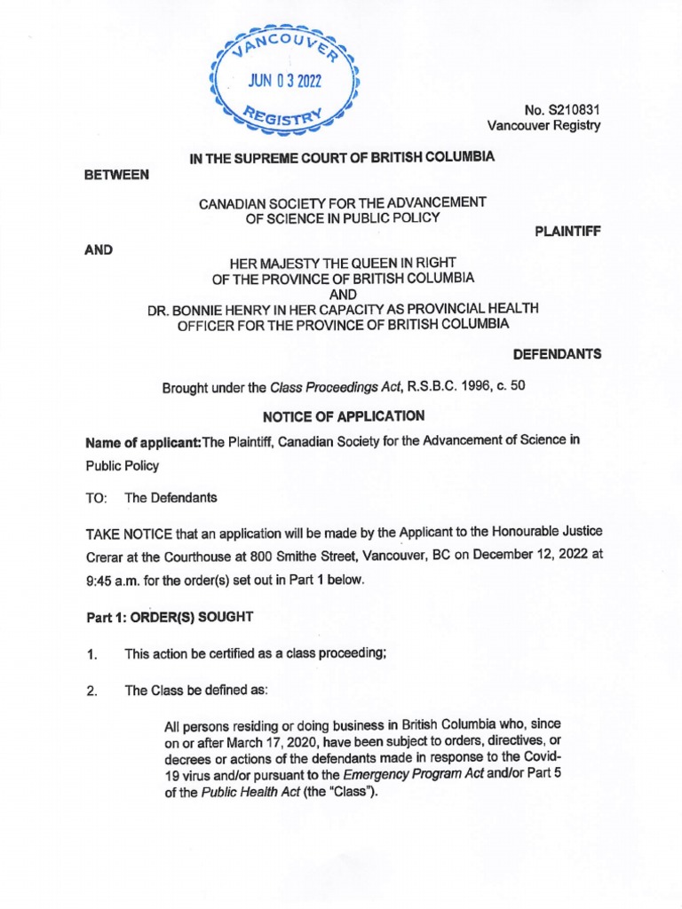 2022-06-03 - Plaintiff's Application For Certification (Redacted) | PDF ...