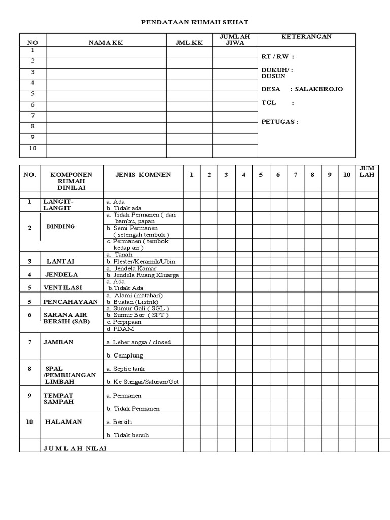 Form Rumah Sehat Phbs Pdf