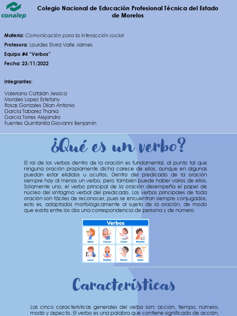 Tipos y características de los verbos | PDF | Verbo | Oración (Lingüística)