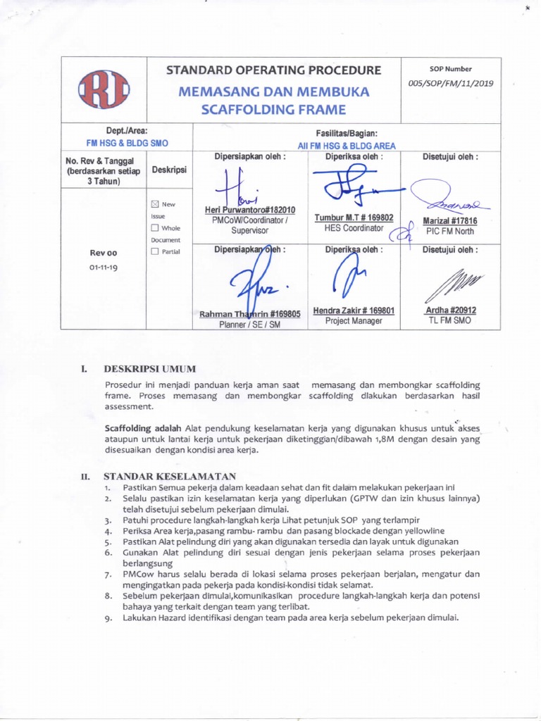 05 SOP Memasang Dan Membuka Scaffolding Frame | PDF