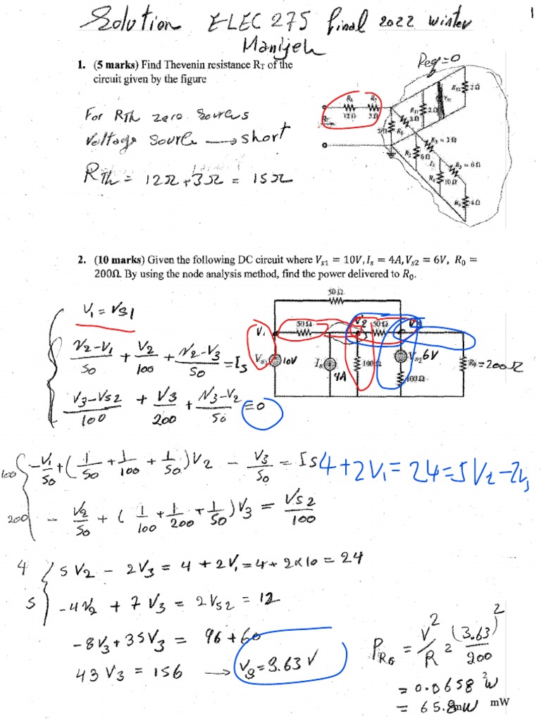 Finalexam Solutions | PDF | Electricity | Electrical Circuits