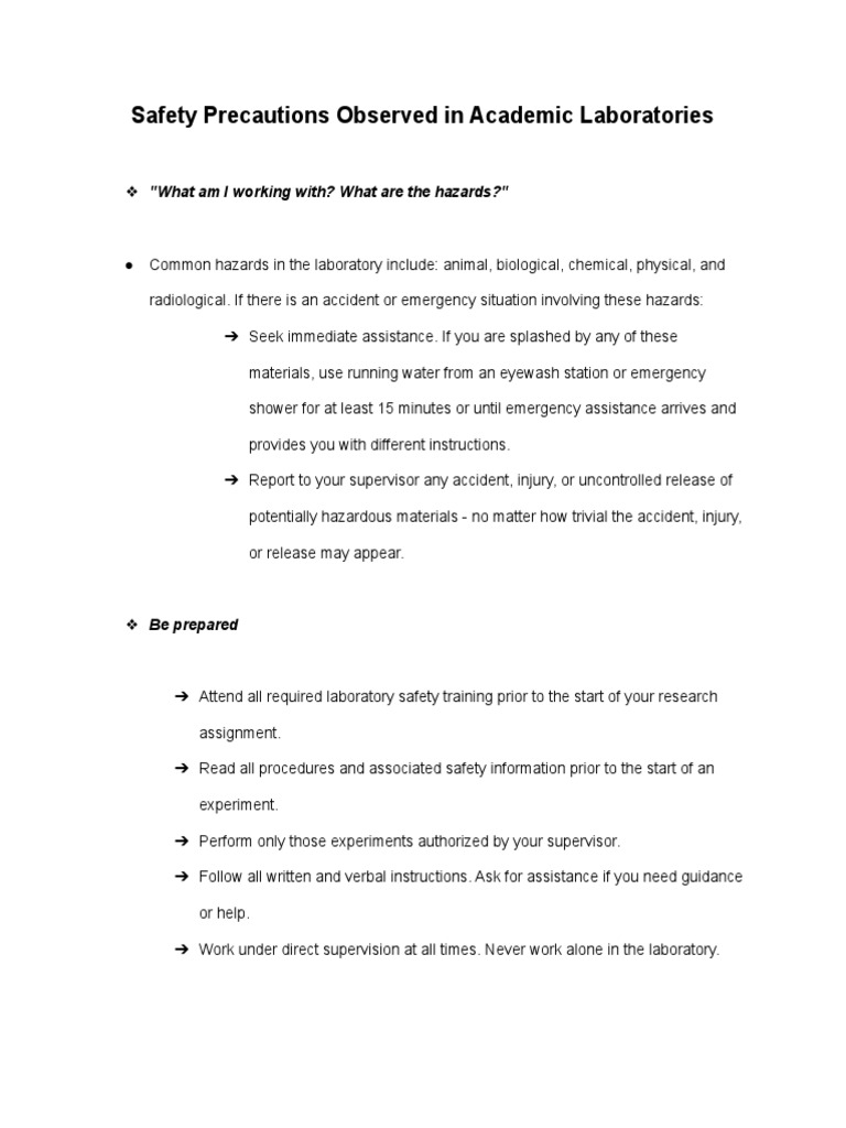 Safety Precautions Observed in Academic Laboratories PDF