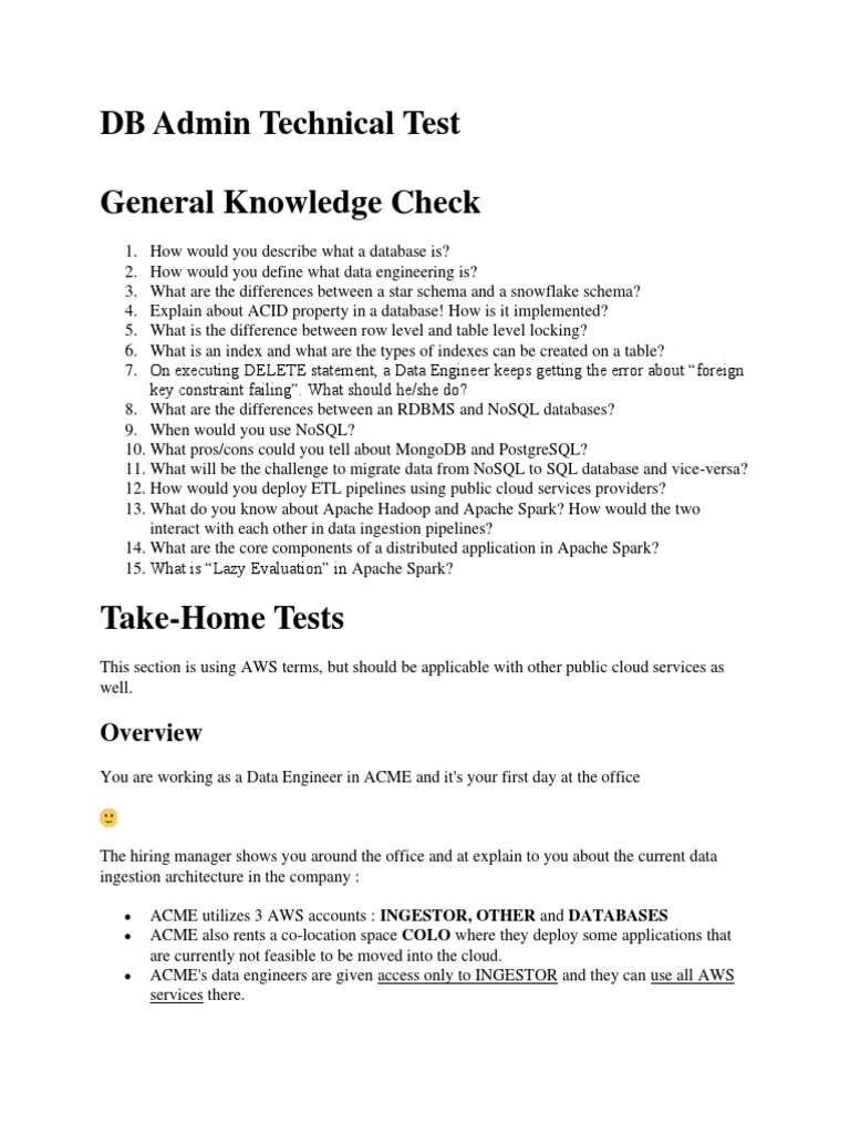Db admin technical test download free pdf databases no sql