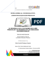 El Desarrollo de La Autonomía en El Niño Preescolar y Su Incidencia en Las Habilidades Socioemocionales