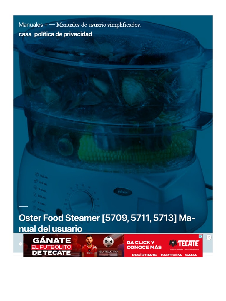 Oster Food Steamer (5709, 5711, 5713) Manual Del Usuario Manuales