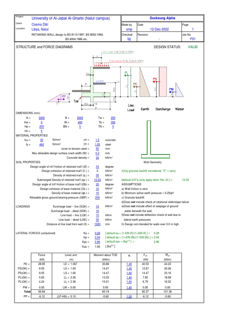 Retaining-Wall-Calculation | PDF | Mechanics | Applied And