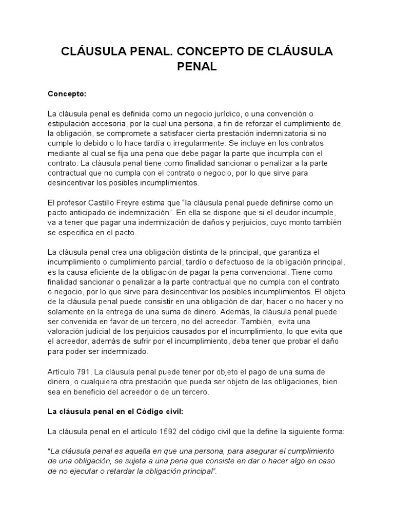 Cláusula Penal | PDF | Daños y perjuicios | Pagos