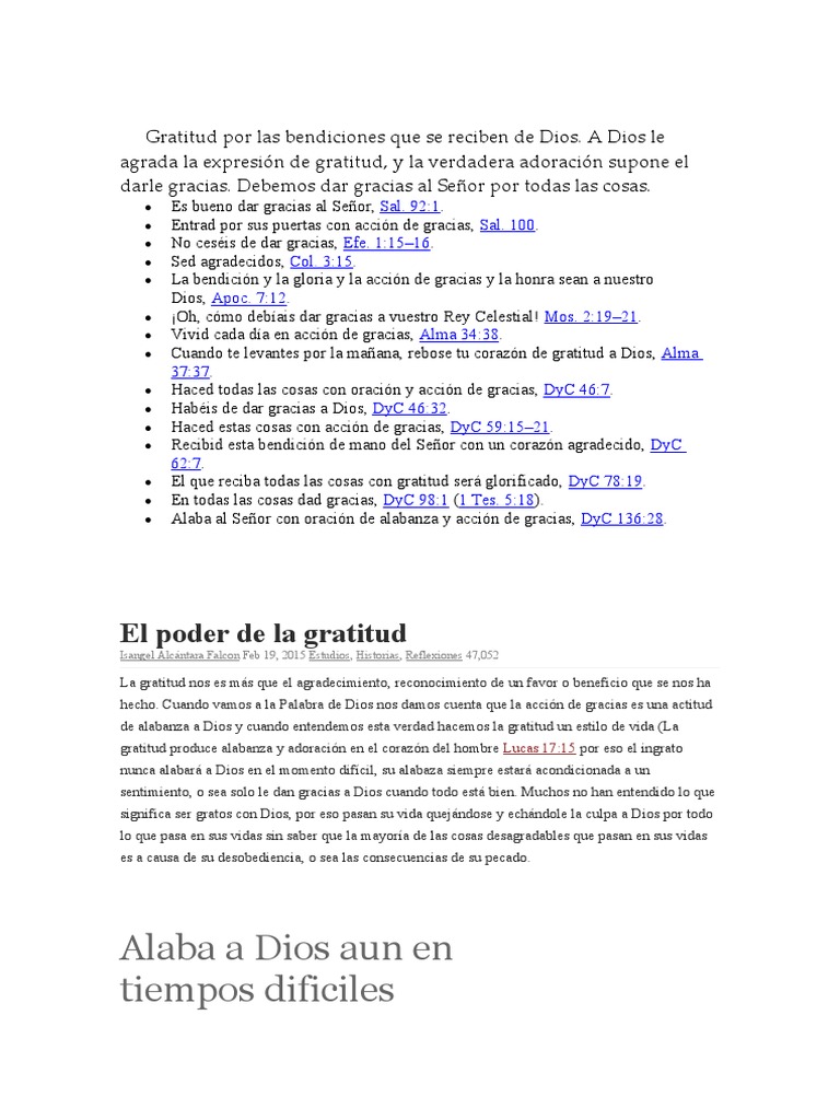 Gratitud Por Las Bendiciones Que Se Reciben de Dios | PDF | Cristo ...
