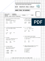 Examen final de álgebra de la Institución Educativa Privada María Reina del Cielo