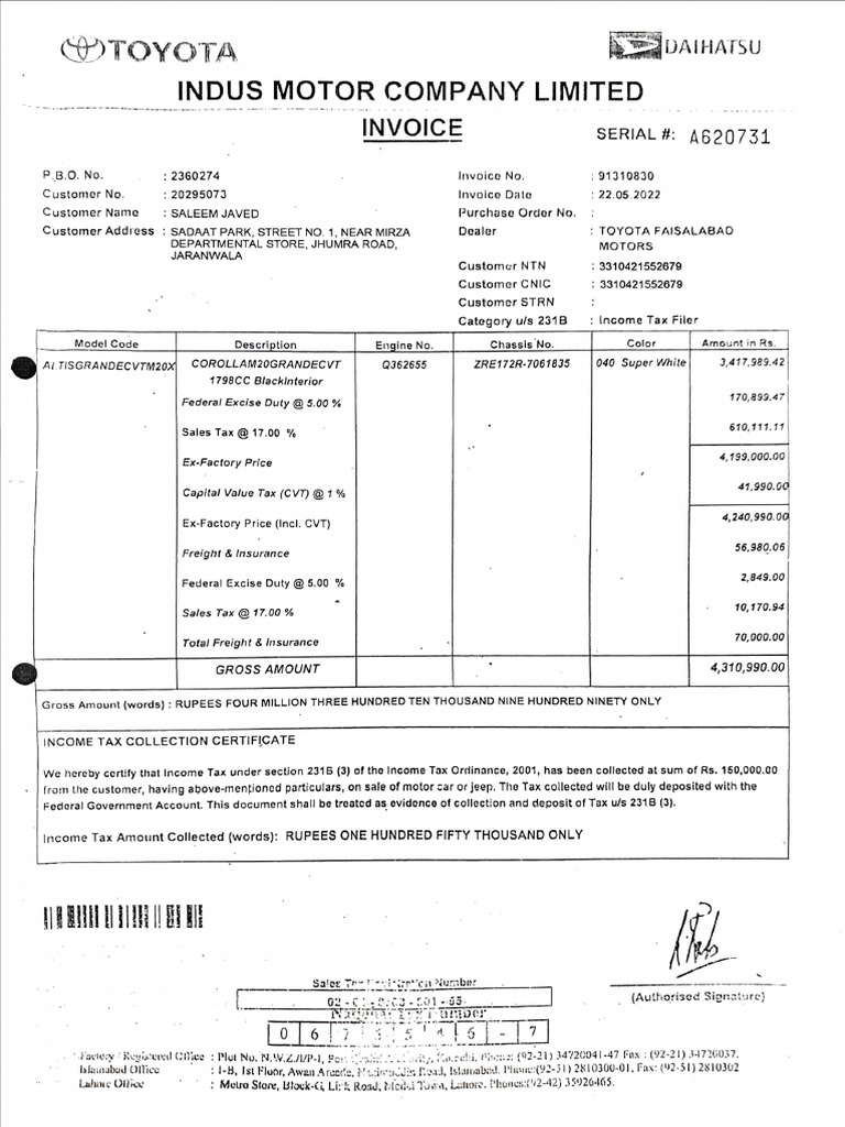 Toyota Invoice | PDF | Taxes | Government