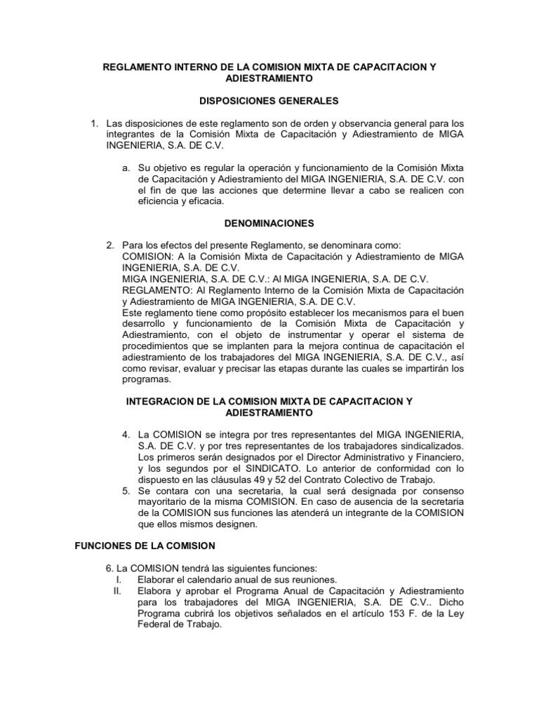 To Interno de Comision Mixta de Capacitacion y Adistramiento de Miga ...