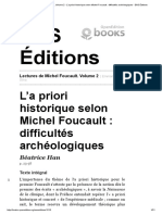 L´a priori historique selon Michel Foucault - difficultés archéologiques