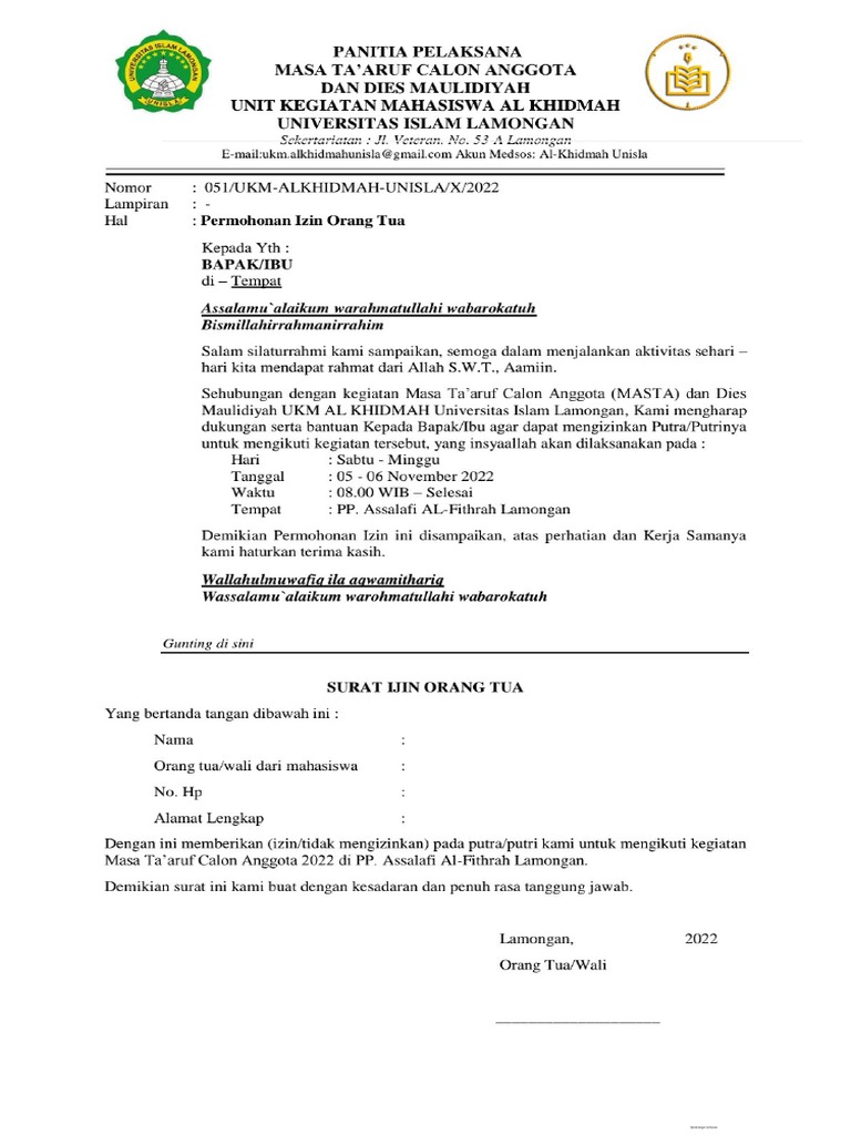 SURAT IZIN ORANG TUA_1 | PDF