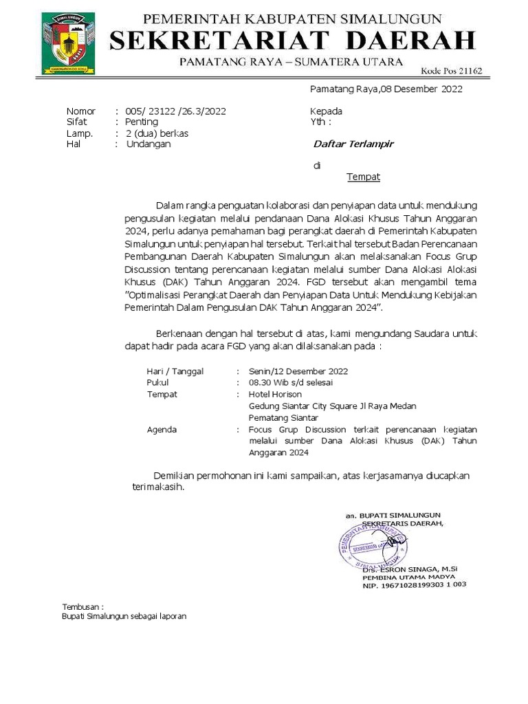 Surat Undangan FGD DAK 2024. | PDF
