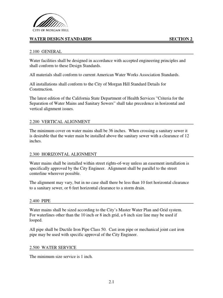 4 Water Design Standards PDF Pipe (Fluid Conveyance) Sanitary Sewer