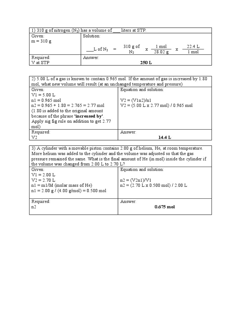 Sample items about avogadro s law with solution and answer pdf