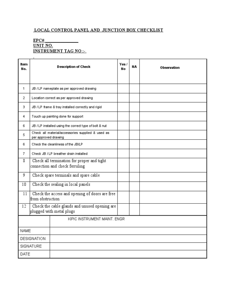 Instrument Check List PDF Electrical Connector Valve