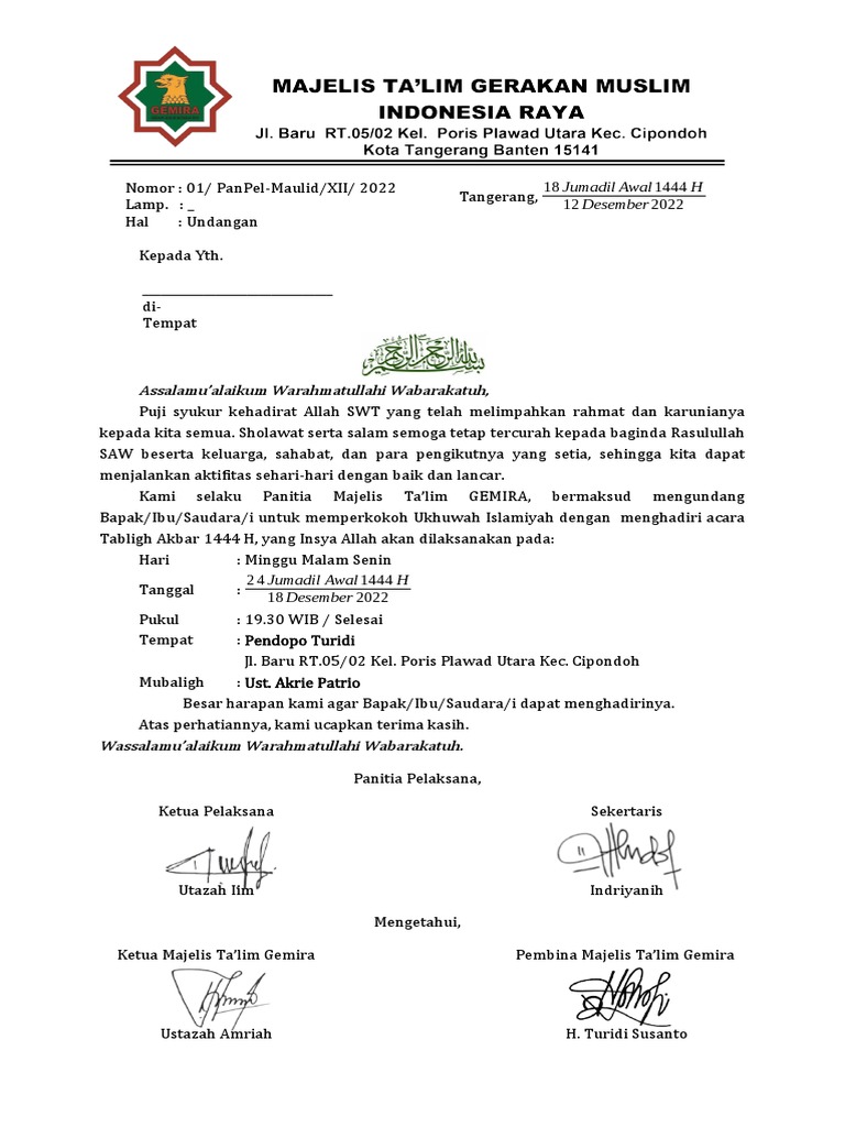 Contoh Surat Undangan Pengajian | PDF