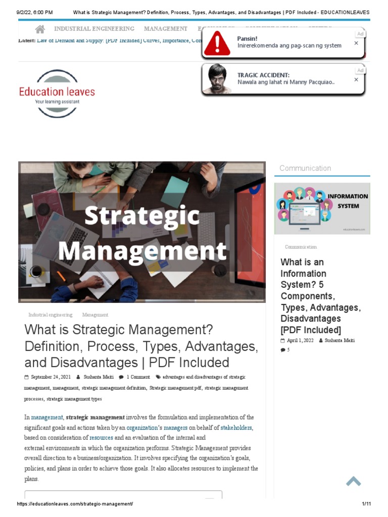 What Is Strategic Management - Definition, Process, Types, Advantages