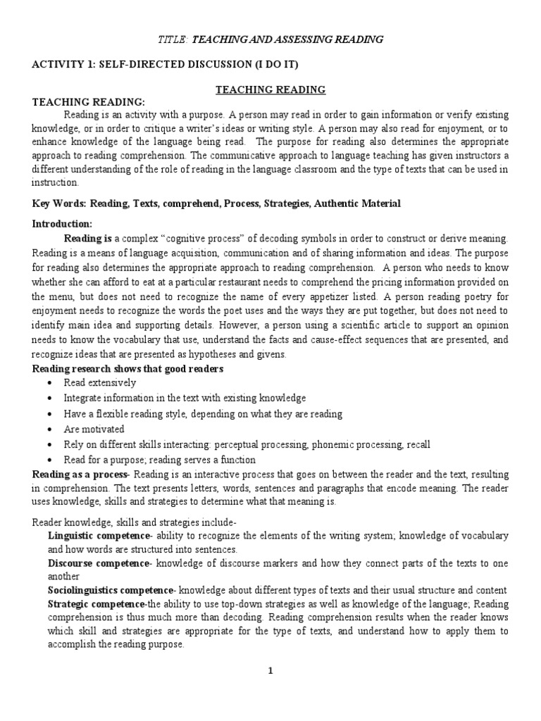 ENG 2B Teaching and Assessing Reading | Download Free PDF | Reading ...