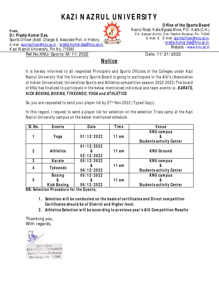 Notice For AIU-2022-2023 Meet. | PDF