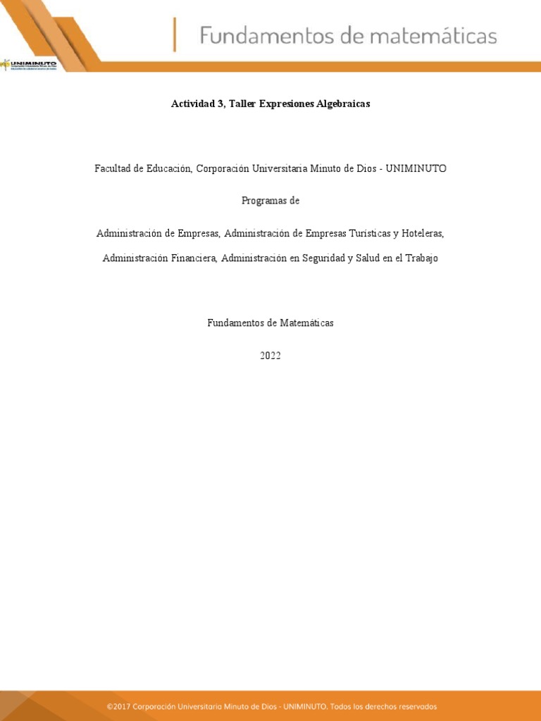 Actividad 3 - Taller - Expresiones - Algebraicas | PDF | Métodos y ...