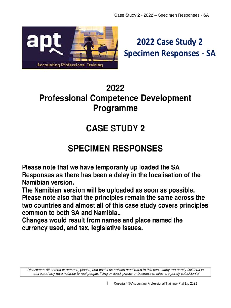 Case Study 2 Specimen Responses SA Blank PDF Risk Audit