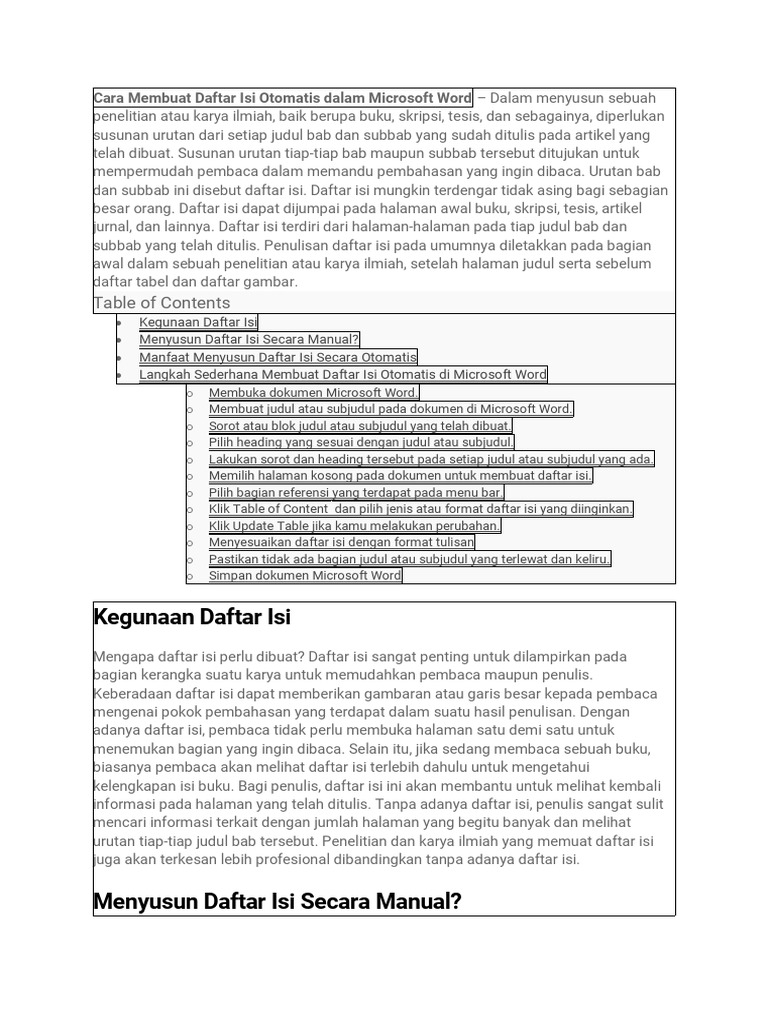 Cara Membuat Daftar Isi Otomatis | PDF