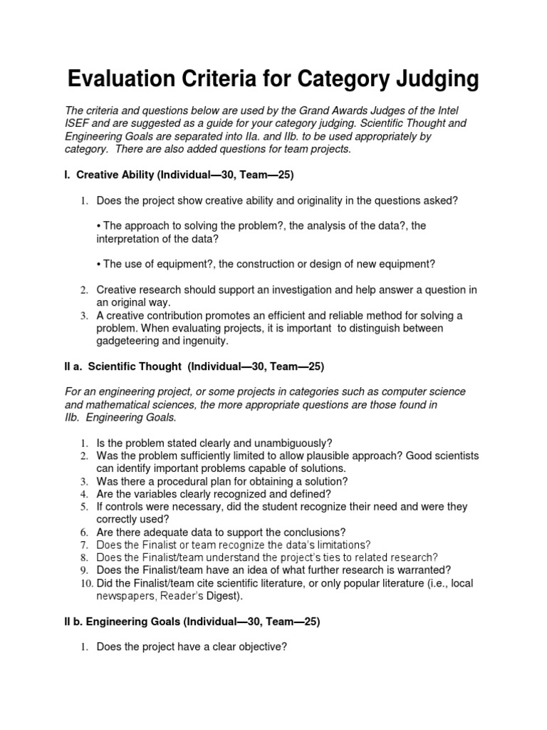 Judging Criteria PDF Laboratories Creativity