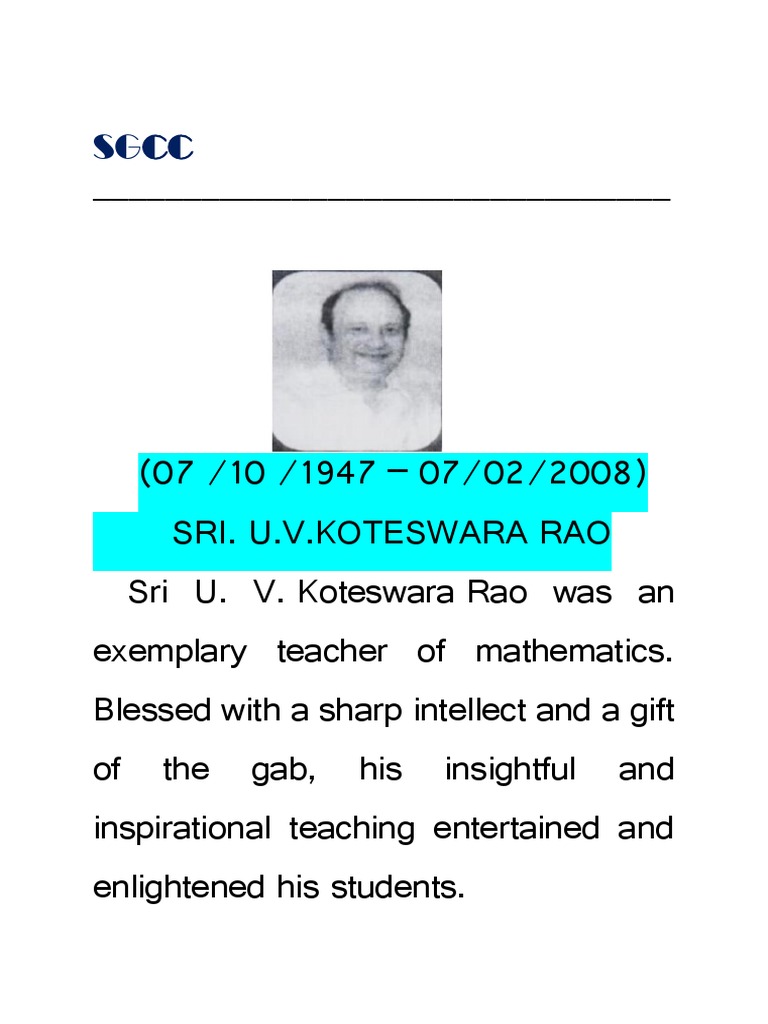 U.V. Koteswara Rao Math Test Overview | PDF | Travel