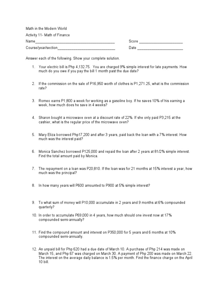 Finance Math Problems and Solutions | PDF | Finance & Money Management